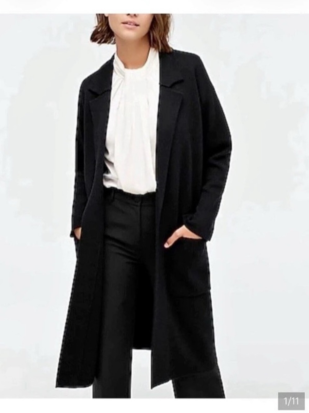 J.Crew Ella Open Front Merino Wool Blend Black Cardigan Long Career Academia S